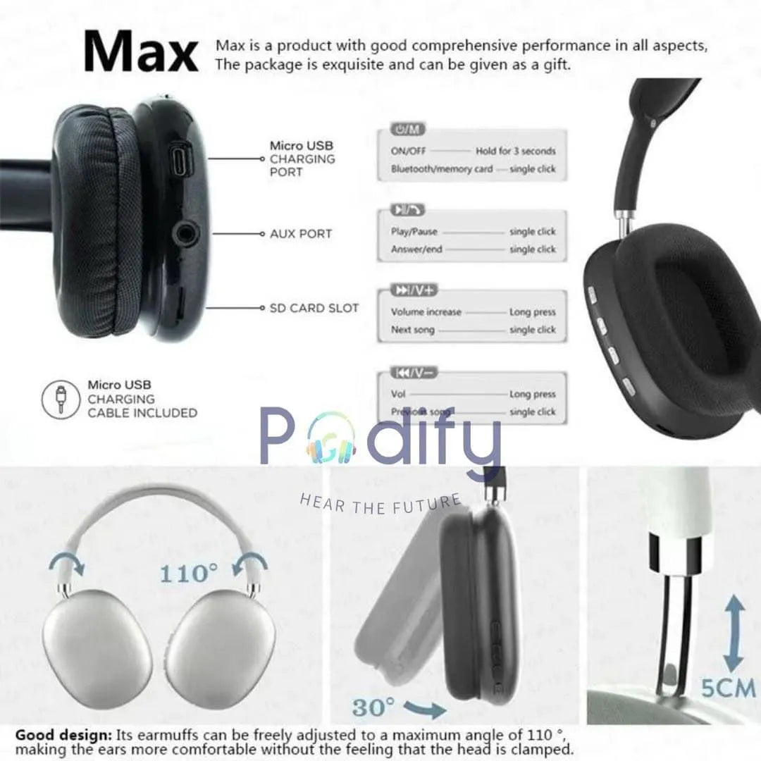 P9 Pro Max Wireless Bluetooth Headphones with Box Packing